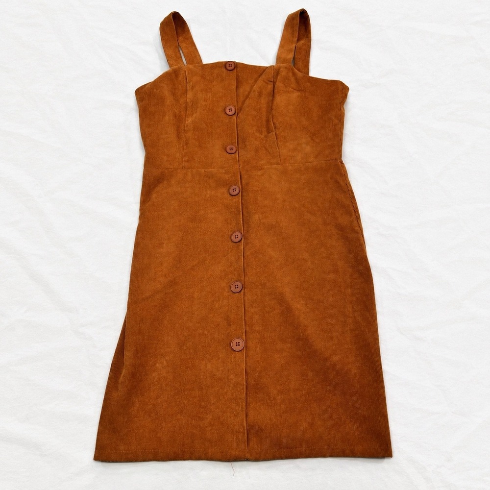 Rust Corduroy Button Front Mini Dress‎ Sleeveless Fit & Flare – EST Size M